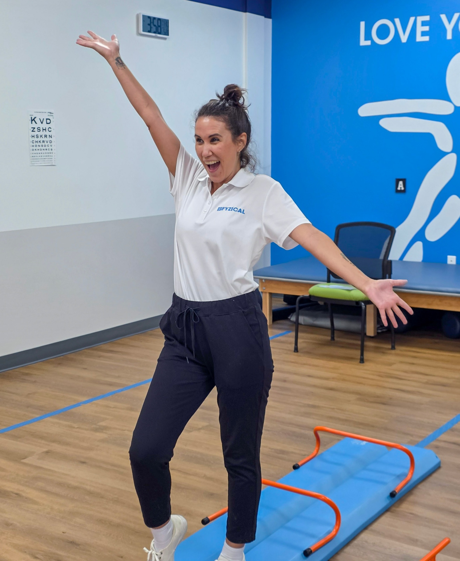 Samantha demonstrating balance training